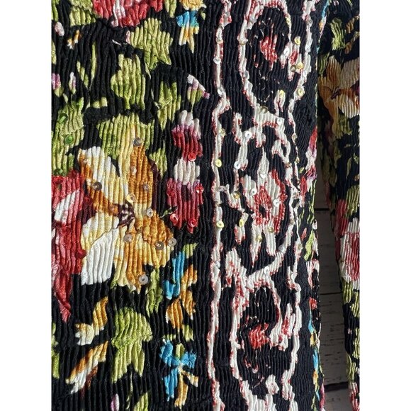 Alberto Makali Crinkle Top S Colorful Floral Sequins Long Sleeve Pullover Y2K - Picture 5 of 11